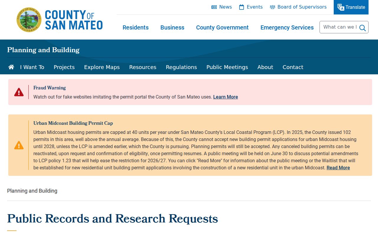 Foster City public records county planning request page