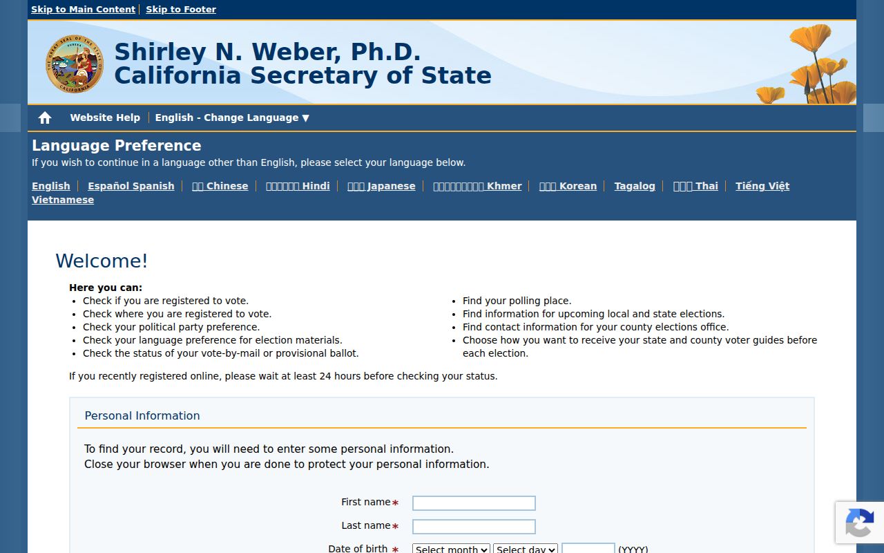 Foster City voter registration records California My Voter Status lookup